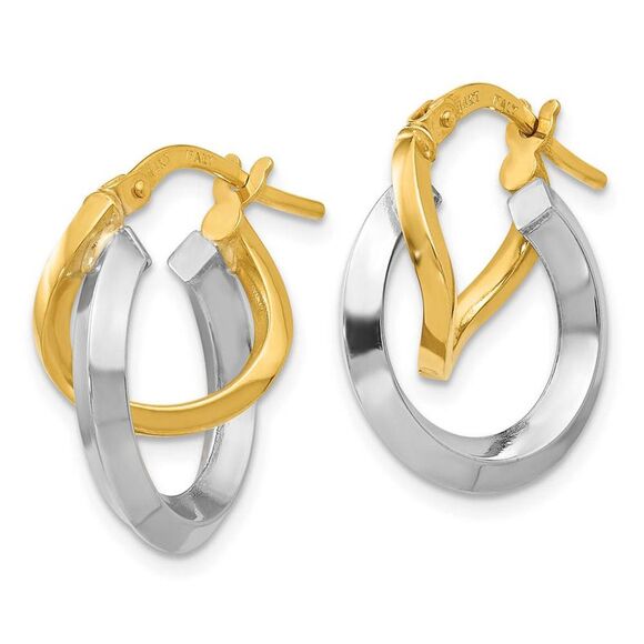 16mm (5/8 Inch) 14k Two Tone Gold Polished Double Round Hoop Earrings - Picture 2 of 5